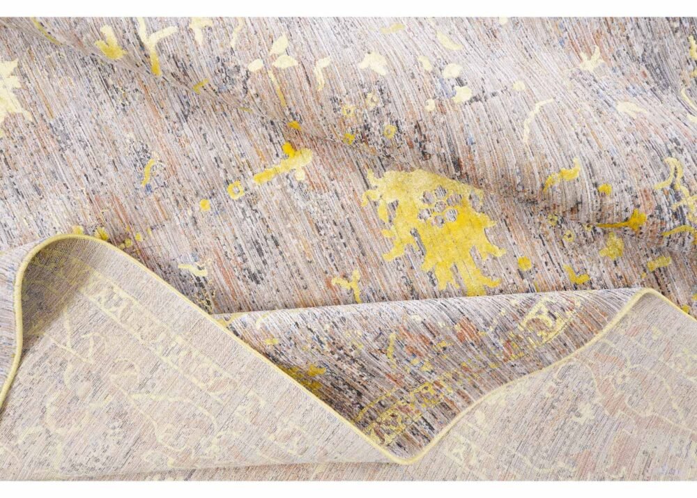 Aura Modern Abstract Yellow Rug Oriental Pattern 6.5x9.6 Machine-made