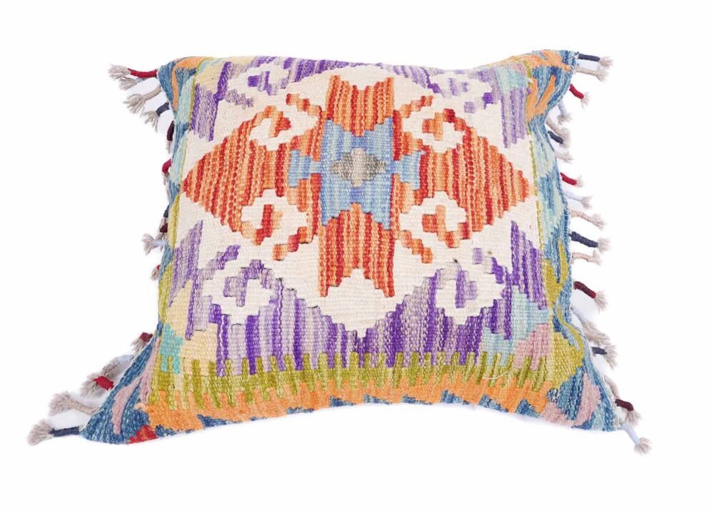Handwoven Turkish Kilim Pillow Cushion with Wool - Geometric 1.51x1.74 ft