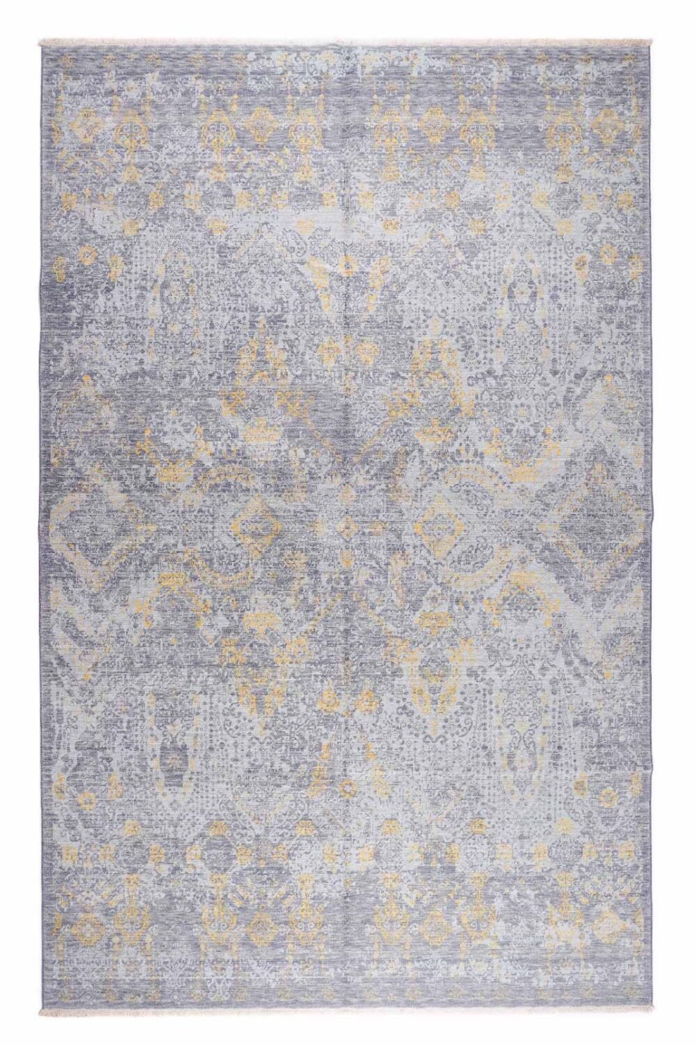 Luxury Beyerbeyi Usak Gray and Yellow Rug 6.5x9.8 ft Modern Oriental