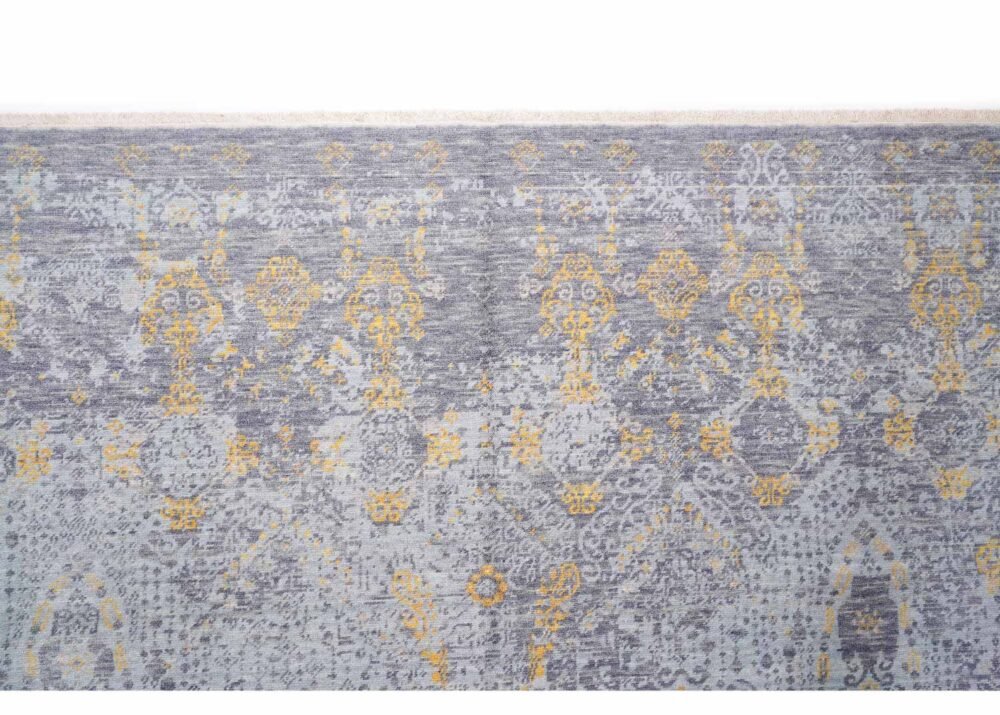 Luxury Beyerbeyi Usak Gray and Yellow Rug 6.5x9.8 ft Modern Oriental