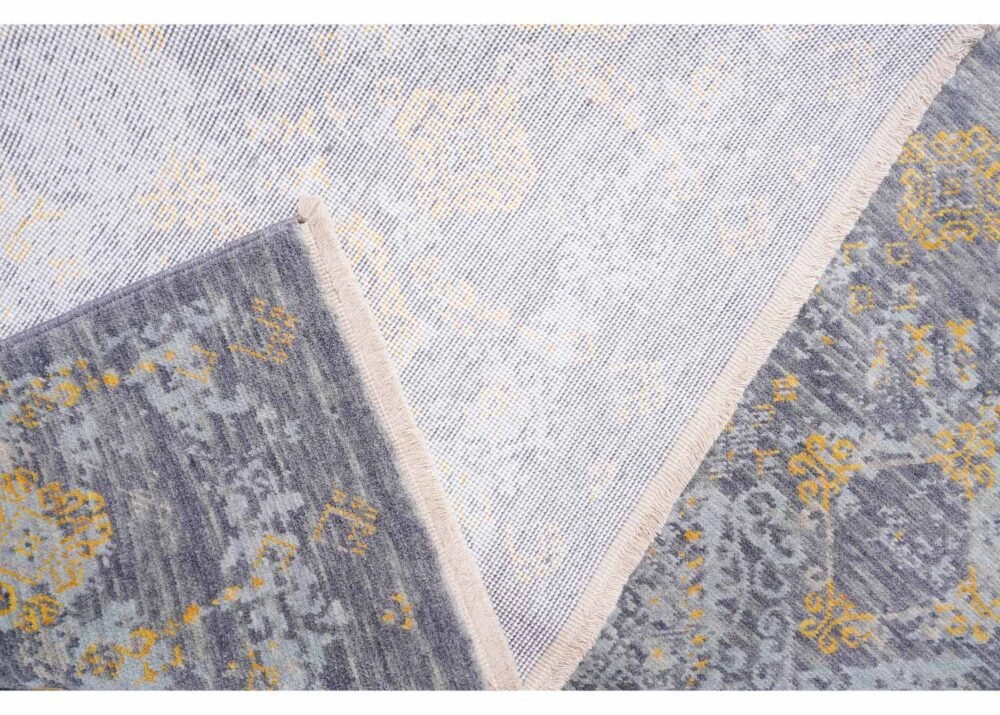 Luxury Beyerbeyi Usak Gray and Yellow Rug 6.5x9.8 ft Modern Oriental