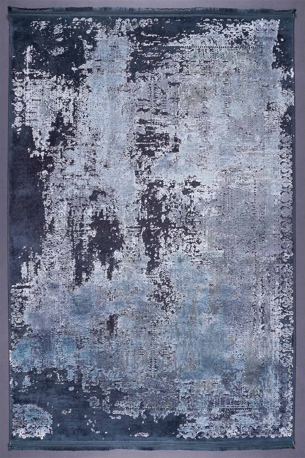 Modern Abstract Blue Gray Area Rug 4x6 ft Cotton-Bamboo