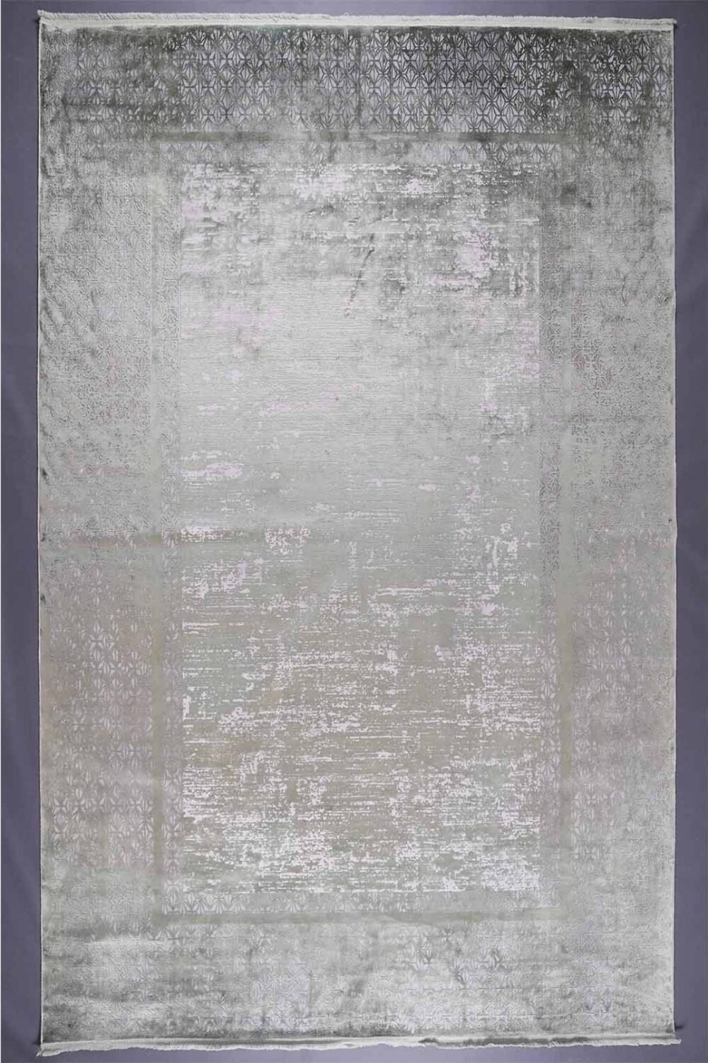Modern Green & Grey Distressed Rug 9x6 ft Machine-made