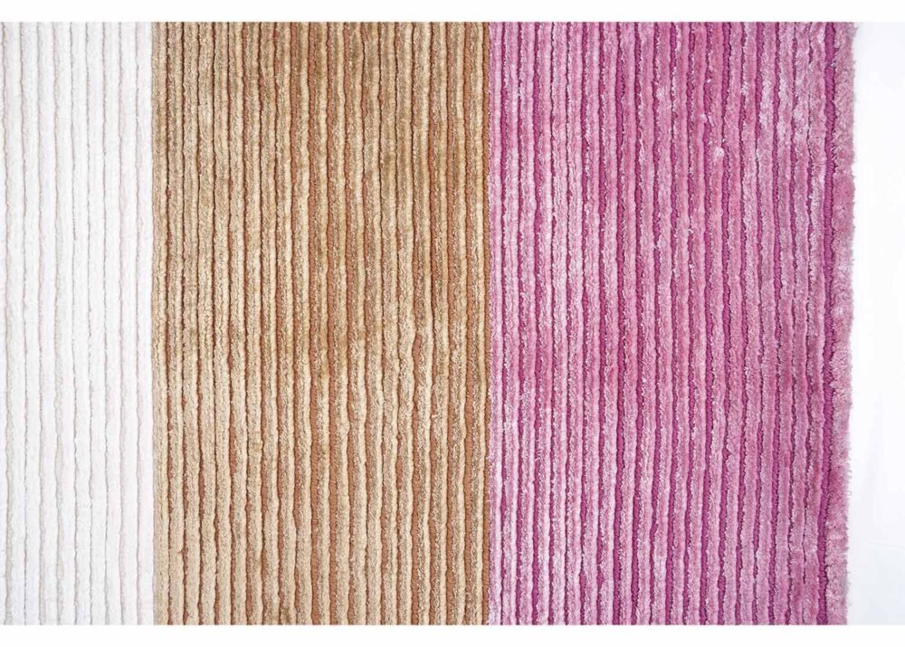 New Pink and White Striped Rug for Modern Areas 5x3 ft