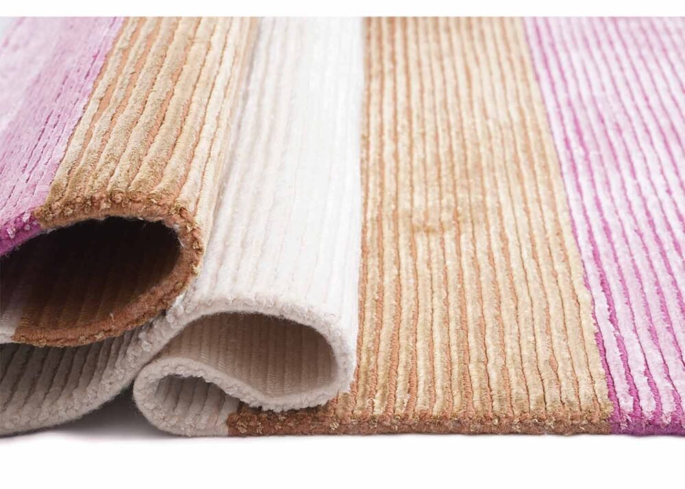 New Pink and White Striped Rug for Modern Areas 5x3 ft