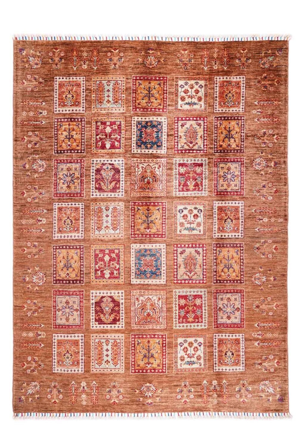 Brown Check Rug Traditional Sultani Pattern 6.7x4.9 Han-Knotted - Rugs 1