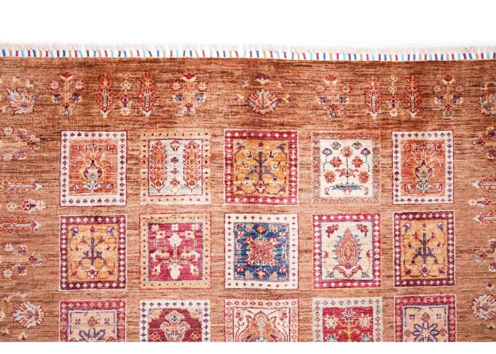 Brown Check Rug Traditional Sultani Pattern 6.7x4.9 Han-Knotted - Rugs 1