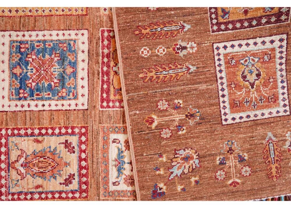 Brown Check Rug Traditional Sultani Pattern 6.7x4.9 Han-Knotted - Rugs 1