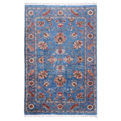 Floral Pattern Traditional Sultani Blue Orange Rug Hand-Knotted 6x4 ft - Rugs 1