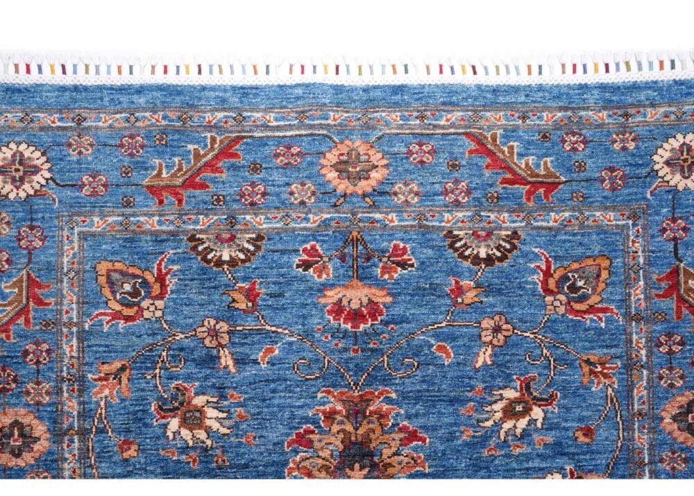 Floral Pattern Traditional Sultani Blue Orange Rug Hand-Knotted 6x4 ft - Rugs 1