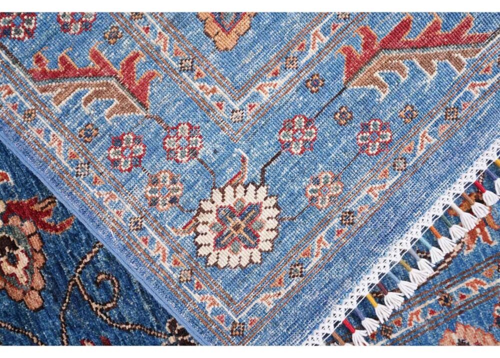 Floral Pattern Traditional Sultani Blue Orange Rug Hand-Knotted 6x4 ft - Rugs 1