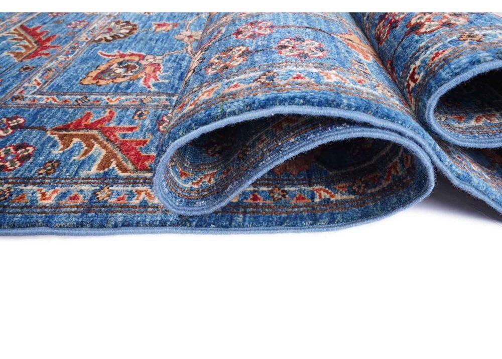 Floral Pattern Traditional Sultani Blue Orange Rug Hand-Knotted 6x4 ft - Rugs 1
