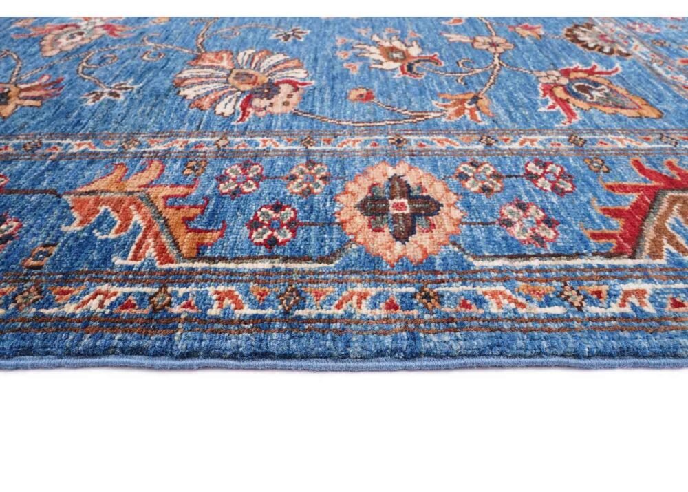 Floral Pattern Traditional Sultani Blue Orange Rug Hand-Knotted 6x4 ft - Rugs 1