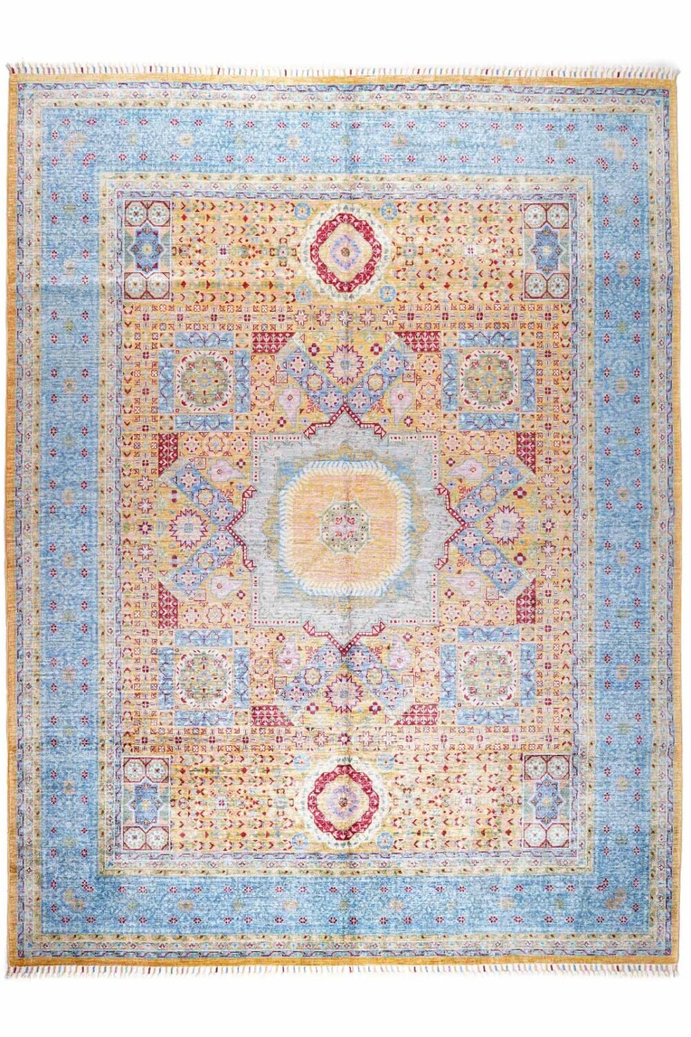 Genuine Hand-Knotted Blue and Orange Rug 9.9x7.8 ft Traditional Memluk - Rugs 1
