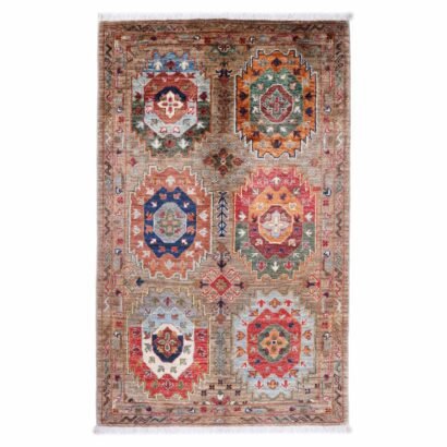 Geometric Pattern Sultani Brown Carpet Rug 4.2x2.6 ft Traditional - Rugs 1