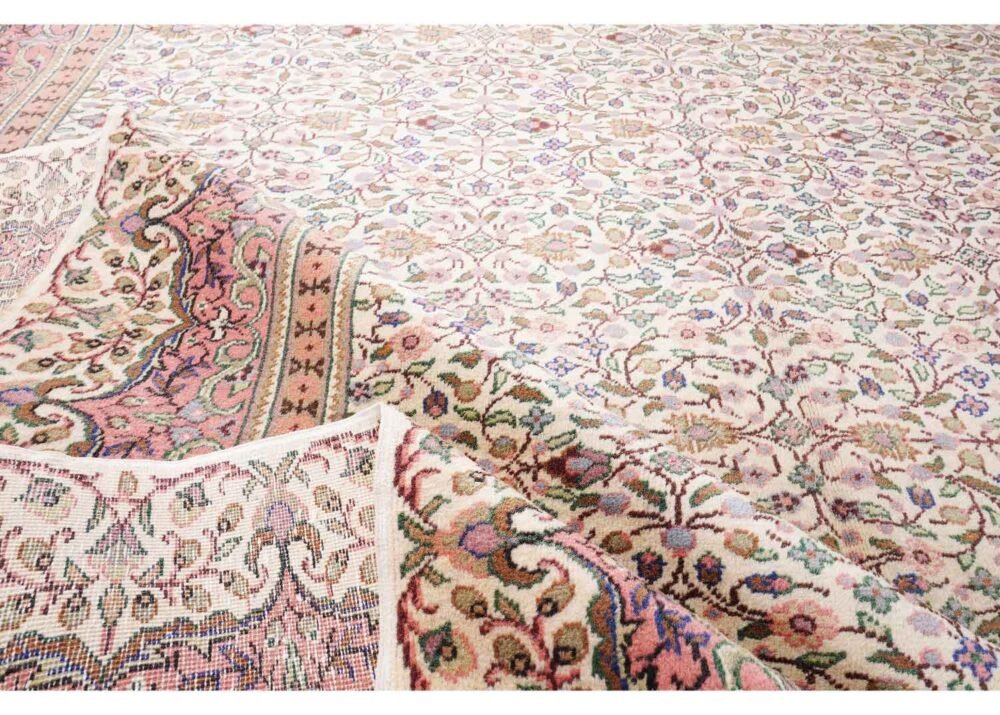 Hand-Knotted Beige Floral Rug Kayseri Traditional 11.5x7.8 ft Vintage - Rugs 1
