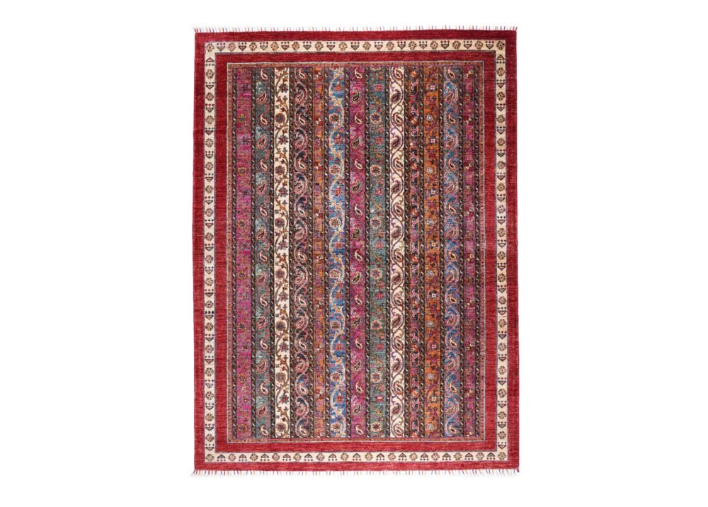 High-Quality Striped Area Rug 7.8x5.8 ft Traditional Red Shawal - Rugs 1