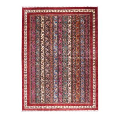 High-Quality Striped Area Rug 7.8x5.8 ft Traditional Red Shawal - Rugs 1