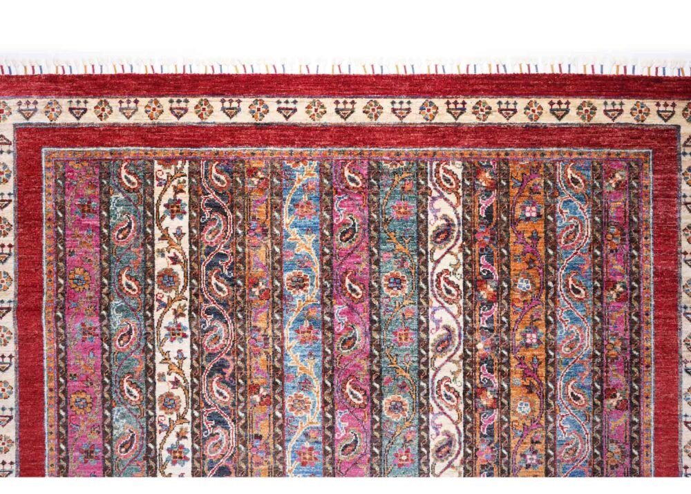 High-Quality Striped Area Rug 7.8x5.8 ft Traditional Red Shawal - Rugs 1