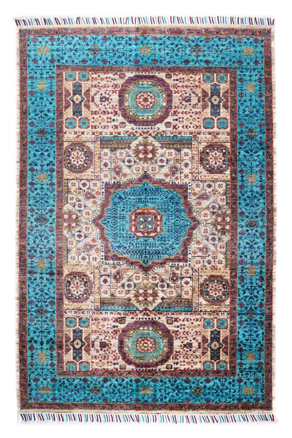 High-Quality Traditional Blue and Beige Area Rug 6x4 ft Oriental Memluk - Rugs 1
