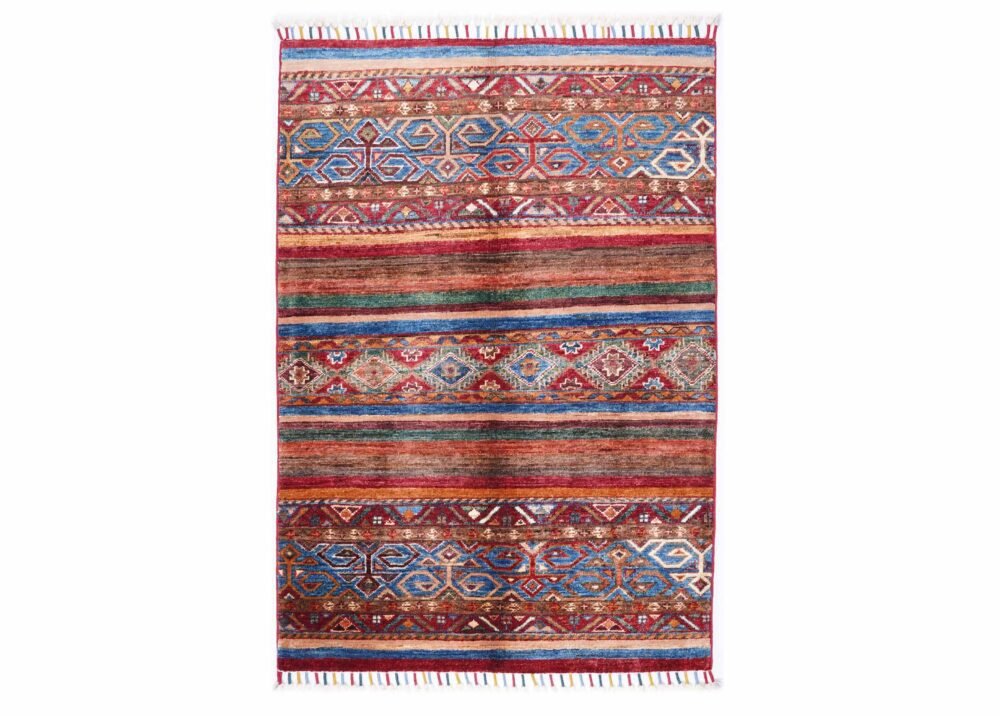 Horgin Traditional Striped Rug Multicolor 3.8x2.6 ft Hand-Knotted - Rugs 1