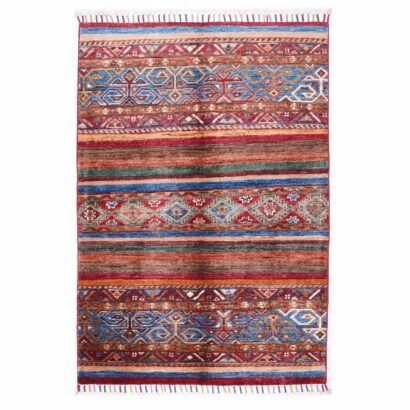Horgin Traditional Striped Rug Multicolor 3.8x2.6 ft Hand-Knotted - Rugs 1