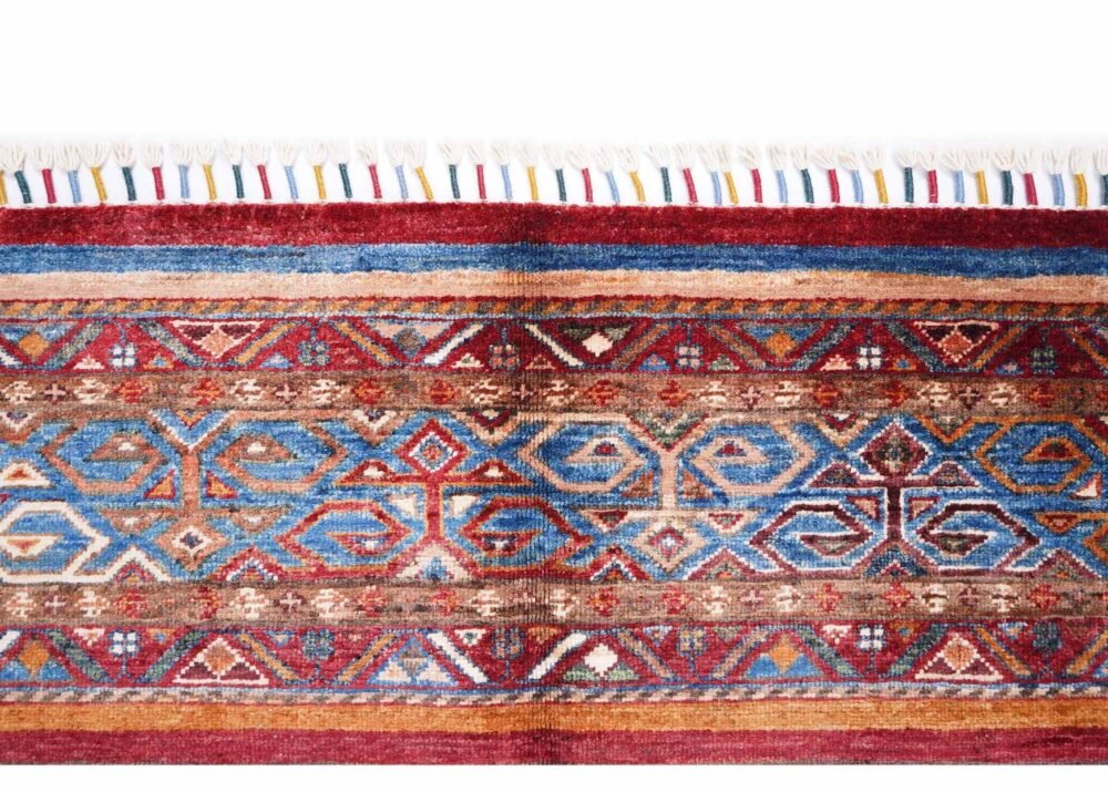 Horgin Traditional Striped Rug Multicolor 3.8x2.6 ft Hand-Knotted - Rugs 1