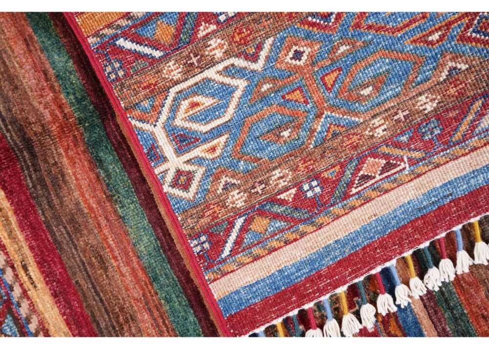Horgin Traditional Striped Rug Multicolor 3.8x2.6 ft Hand-Knotted - Rugs 1