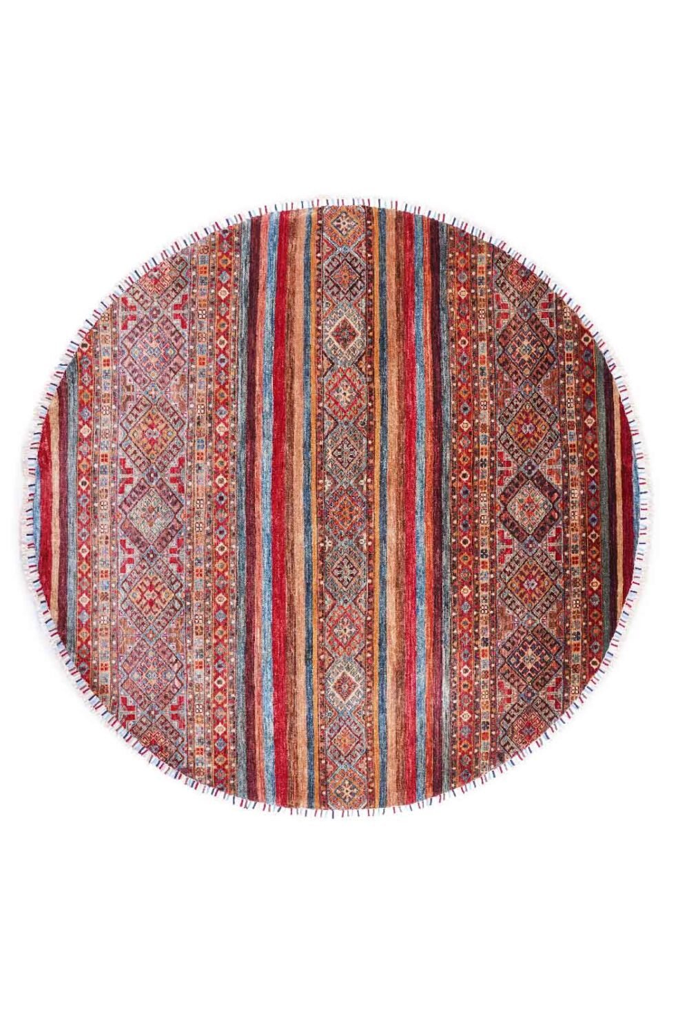 Multicolor Round Floor Rugs Traditional Sultani 5.6x5.6 ft Striped Pattern - Rugs 1