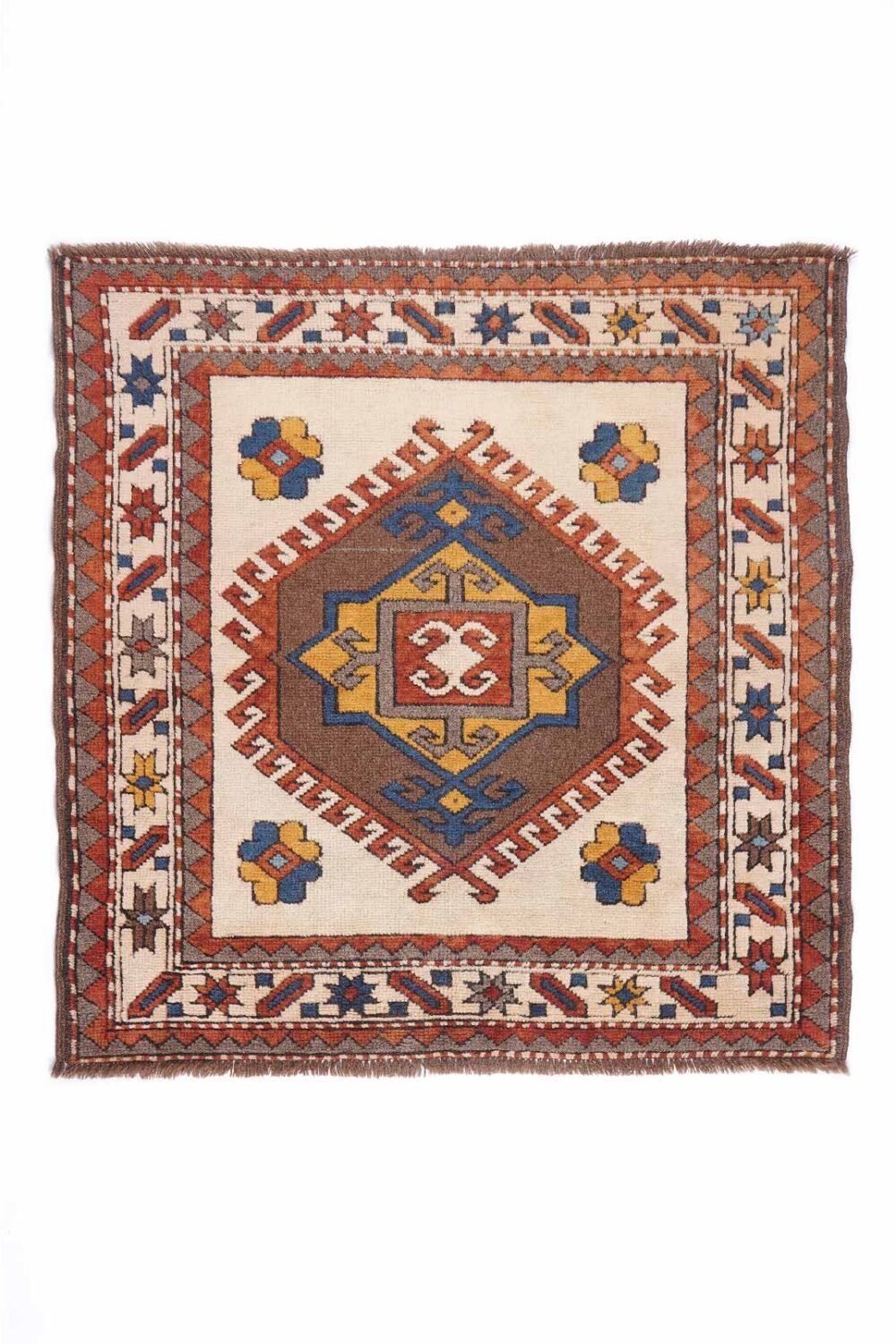 Nigde Kars Area Square Rugs 3.7x3.6 ft Hand-Knotted Traditional - Rugs 1