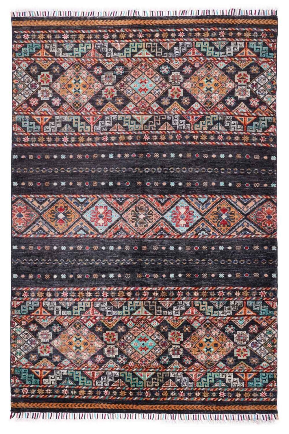 Premium Black Area Rug Sultani Traditional Stripped Pattern 6x4 ft - Rugs 1