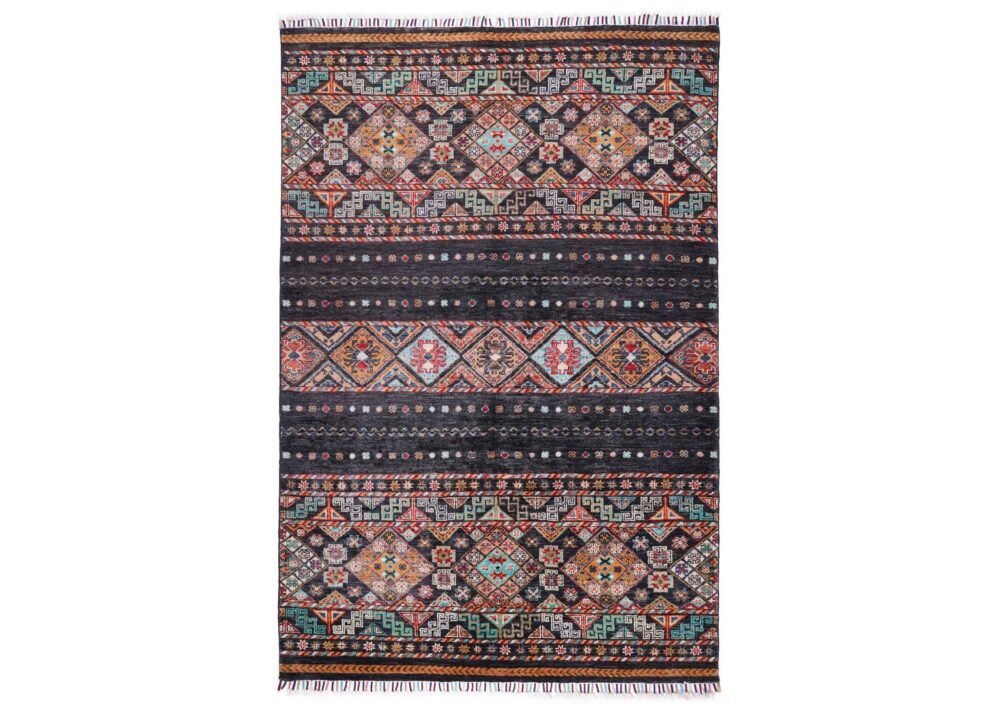 Premium Black Area Rug Sultani Traditional Stripped Pattern 6x4 ft - Rugs 1