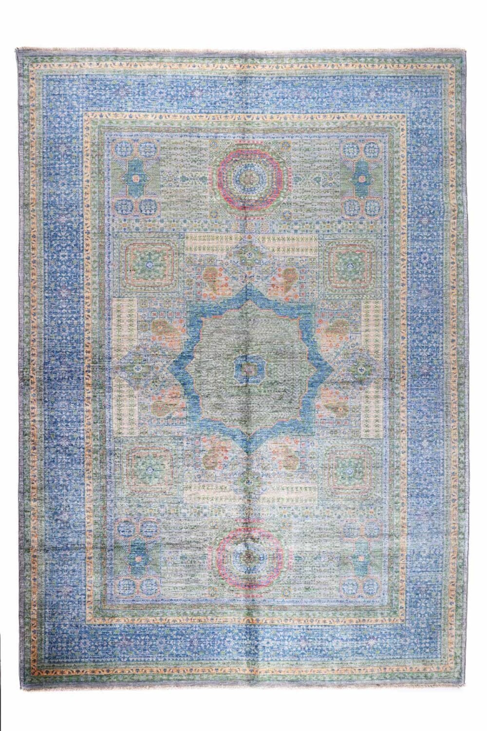 Premium Blue Traditional Rug 9x7 ft Wool-Cotton Memluk - Rugs 1