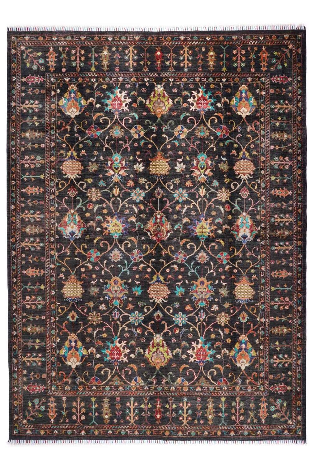 Premium Sultani Black Oriental Rug 9x8 ft Hand-knotted Traditional- Rugs 1