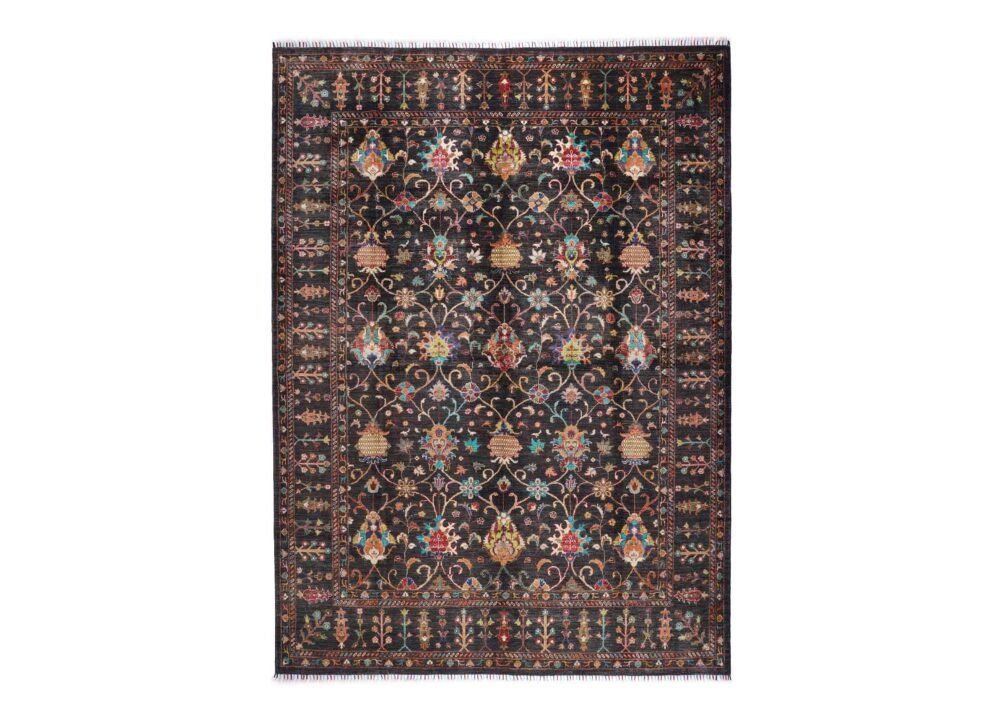 Premium Sultani Black Oriental Rug 9x8 ft Hand-knotted Traditional- Rugs 1