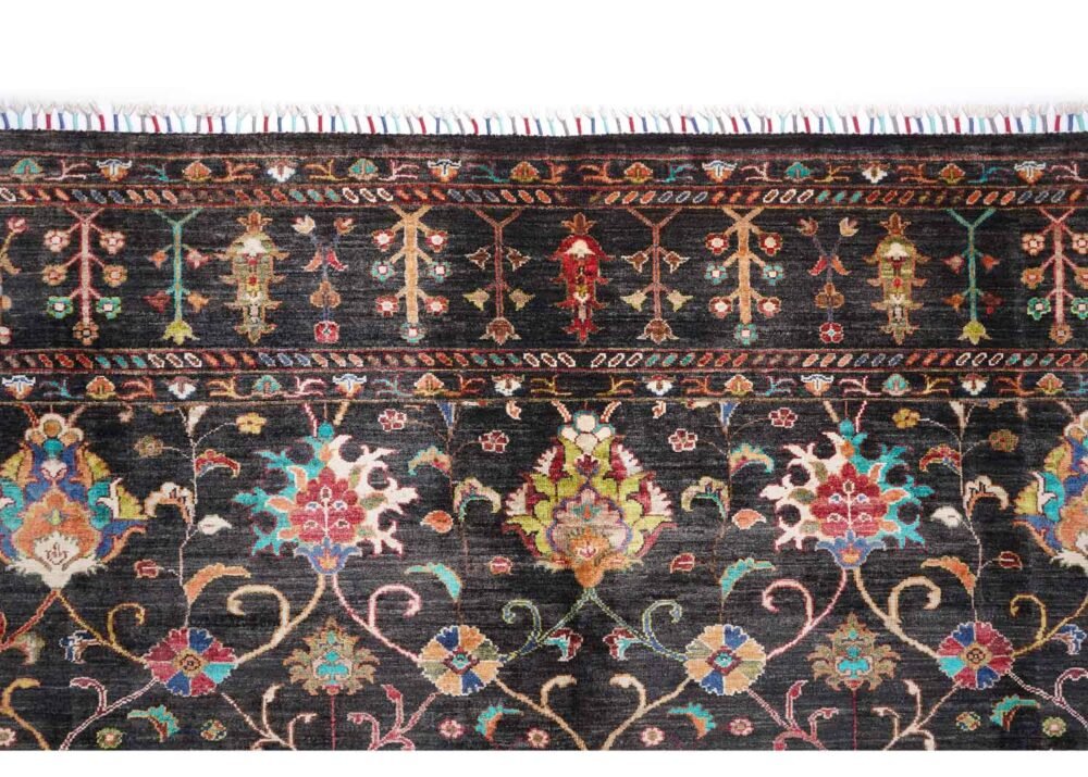 Premium Sultani Black Oriental Rug 9x8 ft Hand-knotted Traditional- Rugs 1