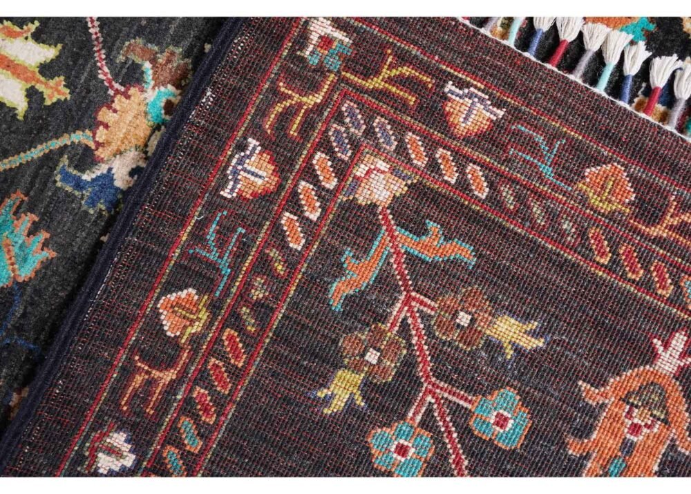 Premium Sultani Black Oriental Rug 9x8 ft Hand-knotted Traditional- Rugs 1