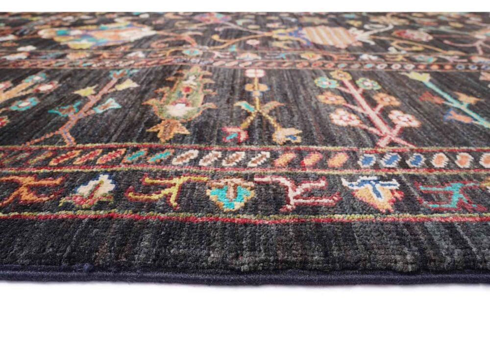 Premium Sultani Black Oriental Rug 9x8 ft Hand-knotted Traditional- Rugs 1