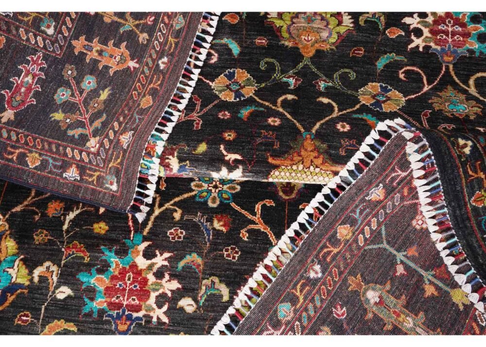 Premium Sultani Black Oriental Rug 9x8 ft Hand-knotted Traditional- Rugs 1