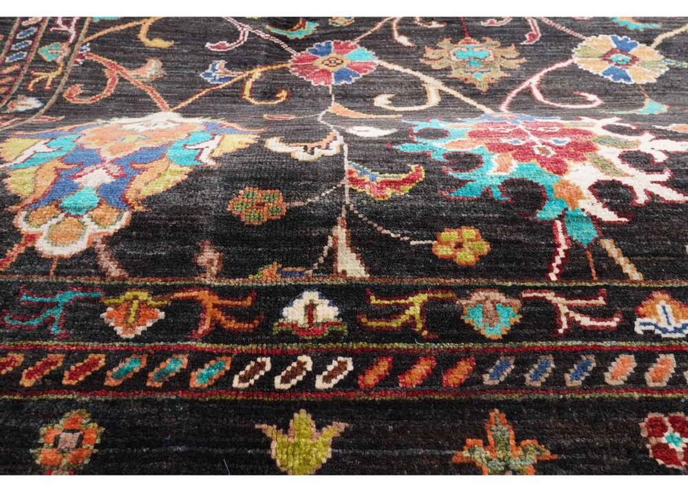 Premium Sultani Black Oriental Rug 9x8 ft Hand-knotted Traditional- Rugs 1
