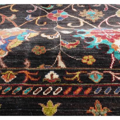 Premium Sultani Black Oriental Rug 9x8 ft Hand-knotted Traditional- Rugs 1