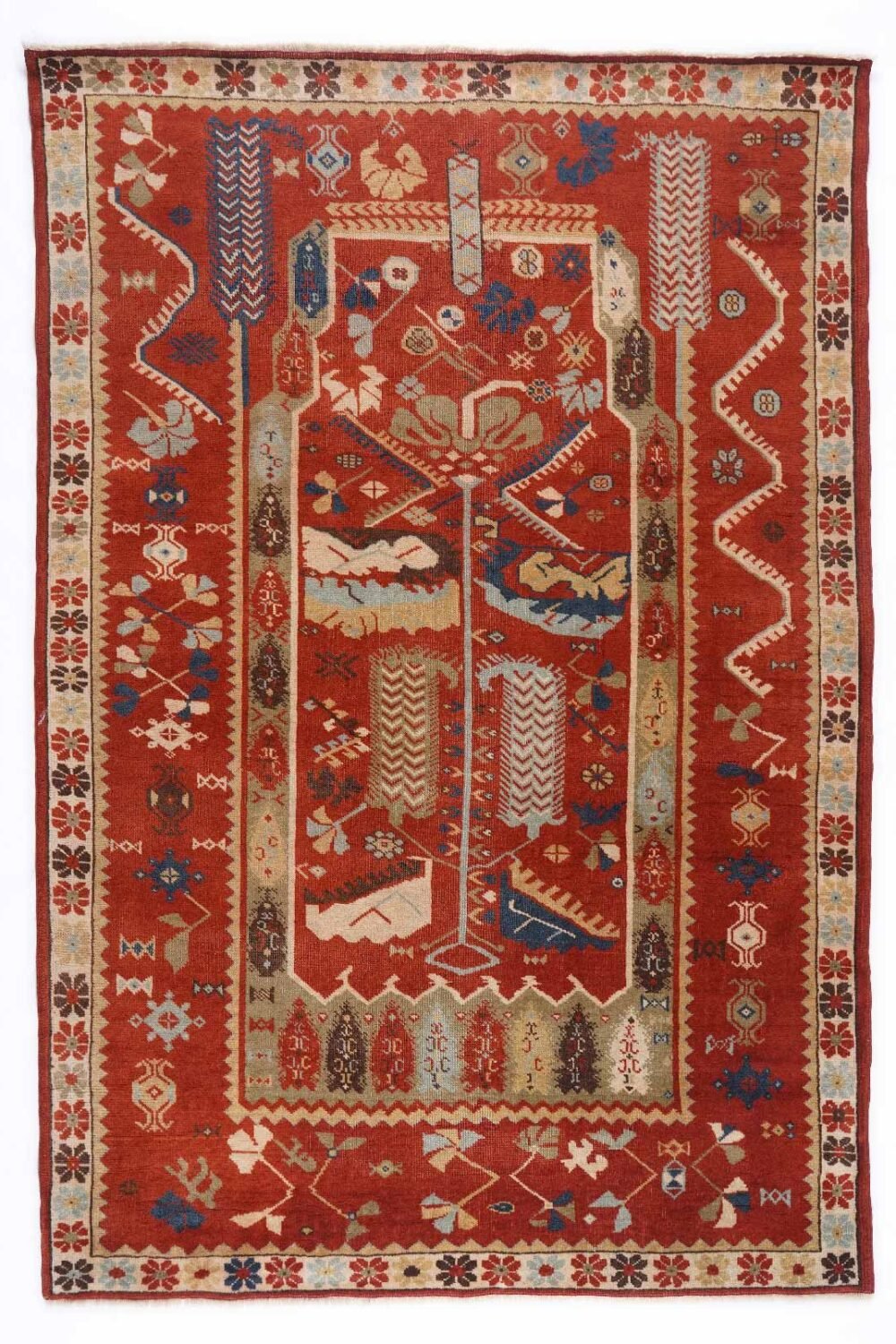 Red Oriental Rug Hand-Knotted Traditional Milas 3.8x5.5 ft - Rugs 1