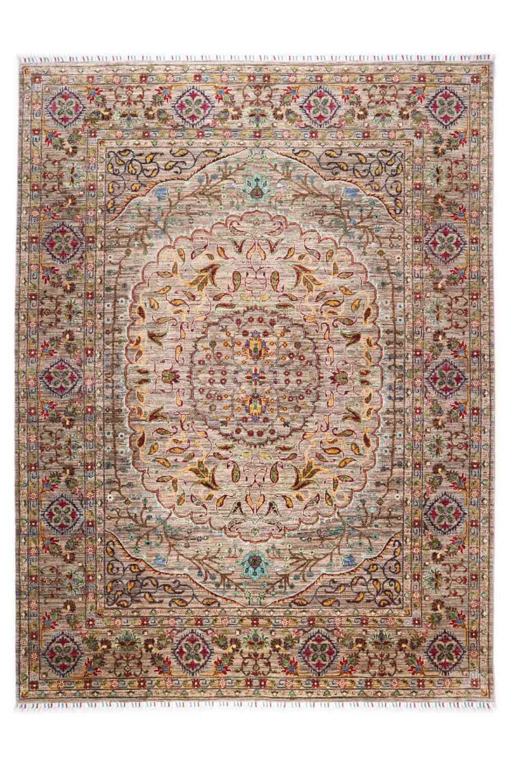 Sultani Brown Floral Rug Hand-Knotted Traditional 7.7x5.9 ft - Rugs 1