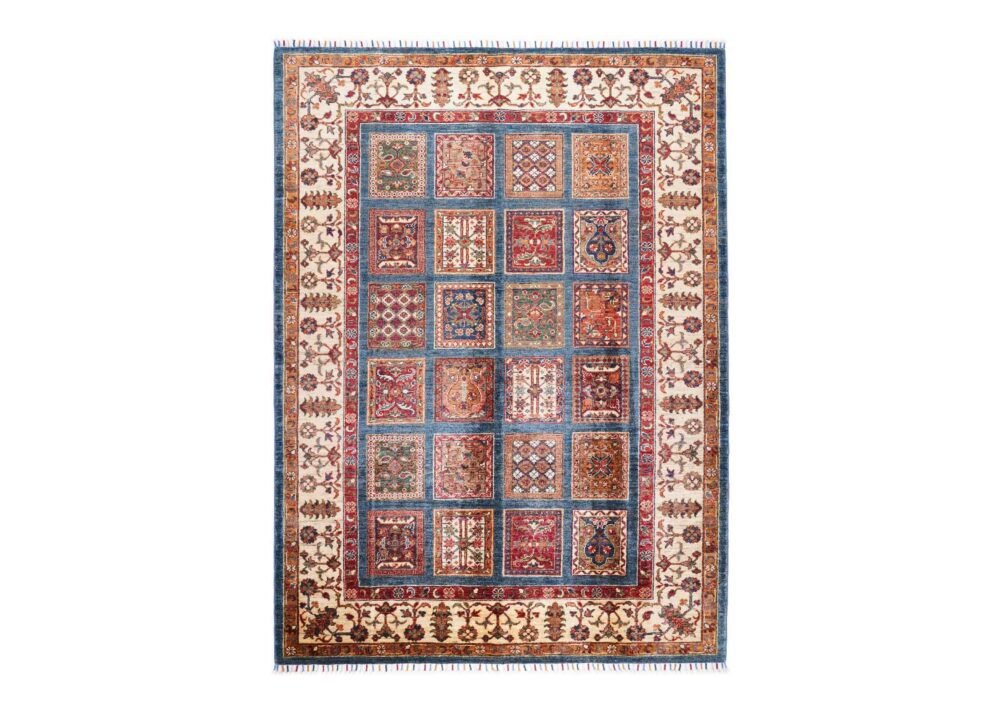 Sultani Checkered Wool Rug Hand-Knotted Traditional 7x5 ft - Rugs 1