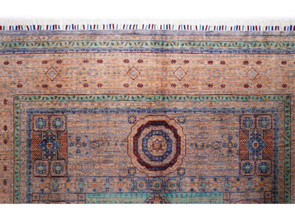 Traditional Beige Rug with Blue Accents Hand-Knotted Memluk 8x5.9 ft - Rugs 1