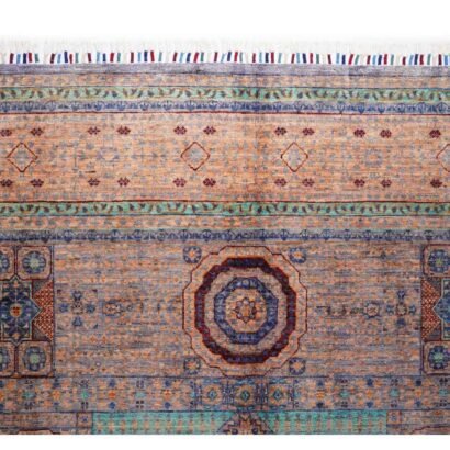 Traditional Beige Rug with Blue Accents Hand-Knotted Memluk 8x5.9 ft - Rugs 1