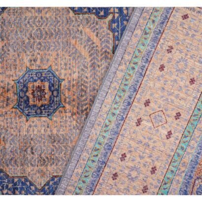 Traditional Beige Rug with Blue Accents Hand-Knotted Memluk 8x5.9 ft - Rugs 1