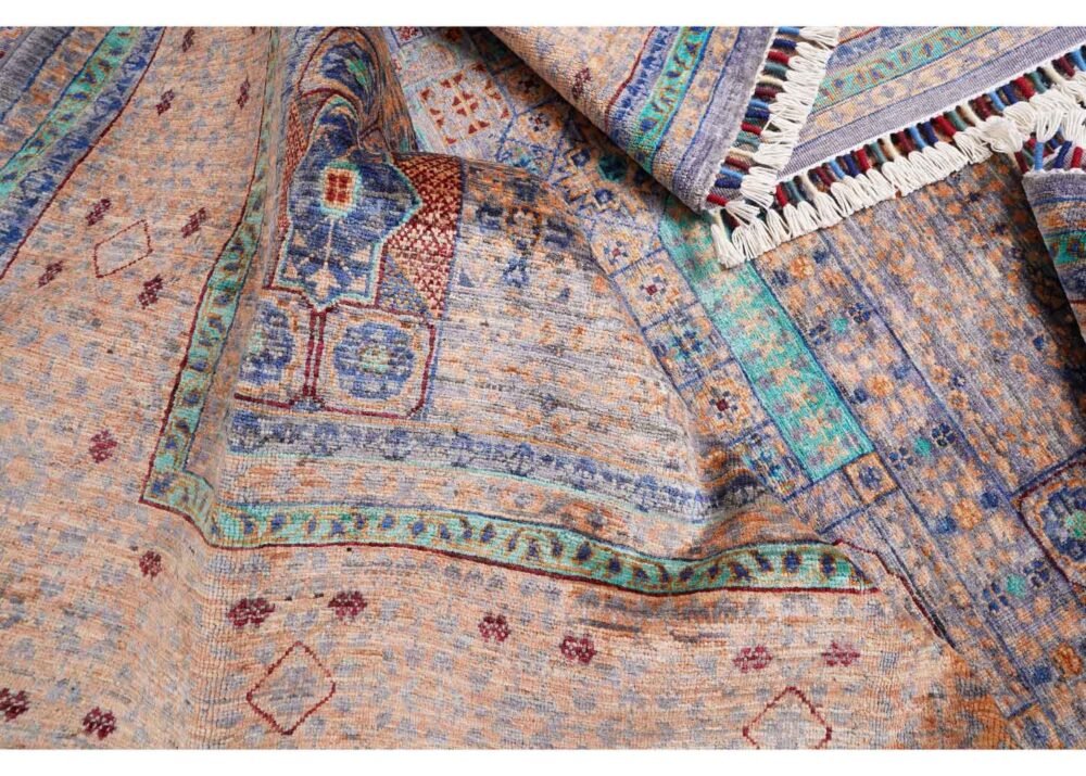 Traditional Beige Rug with Blue Accents Hand-Knotted Memluk 8x5.9 ft - Rugs 1