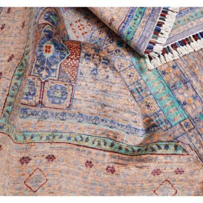 Traditional Beige Rug with Blue Accents Hand-Knotted Memluk 8x5.9 ft - Rugs 1