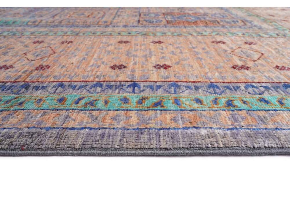 Traditional Beige Rug with Blue Accents Hand-Knotted Memluk 8x5.9 ft - Rugs 1